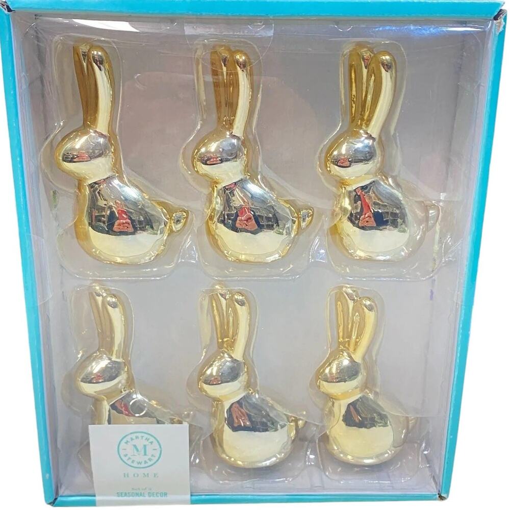 MARTHA STEWART Gold EASTER Bunny Rabbit MINI Figurines Tabletop Decor 3.25" New